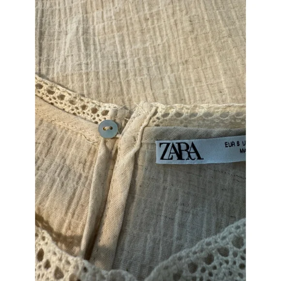 Zara Cropped Blouse NWOT Ecru Size Small Crochet Lace Boho Cottagecore Romantic - Picture 6 of 7